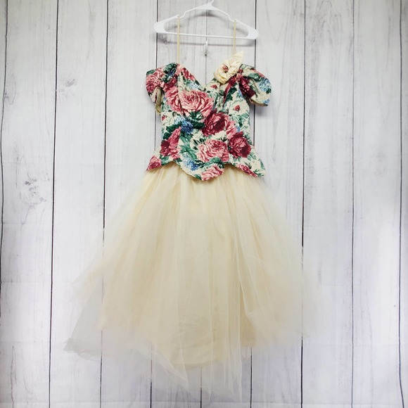 Vintage Dresses & Skirts - Vintage Lizette Creations Sz 12 Cottagecore Floral Tulle A-line Midi Dress